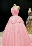 Pink Glitter Beading Elegant Long Tulle Ball Gown Evening Dress Graduation Dress HZ1023