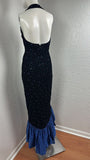 Blue vintage shiny suspender long elegant ruffled prom dress evening dress party dress dance dress HZ1023