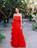 Red/Yellow a-line ruffled long Chiffon ball gown prom dress evening dress wedding guest party dress HZ1023