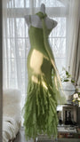 Green Stylish Elegant Spaghetti Straps Long Ruffled Mermaid Slim Fit Chiffon Ball Gown Birthday Party Dress Evening Dress Prom Dress HZ1023
