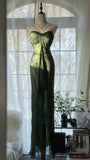 Green Elegant Fashion Exquisite Beaded Strapless Long Chiffon Ball Gown Evening Dress Birthday/Holiday Party Dress Prom Dress HZ1023