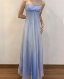 Purple Shiny Fashion Spaghetti Strap Long Elegant Tulle Ball Gown Evening Dress Party Dress HZ1023