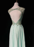 Green Gorgeous Shiny Elegant Exquisite Gemstone Beaded Tulle Long Backless Ball Gown Evening Gown Party Dress Prom Gown HZ1023