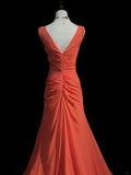 Orange Gorgeous Retro Fashion V-Neck Elegant Exquisite Pearl Beads Long Tulle Chiffon Floor-Length Trailing Ball Gown Evening Dress Prom Dress HZ1023