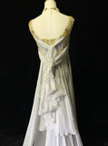 White Vintage Ancient Greek Goddess Gorgeous Sparkling Elegant Exquisite Gold Rhinestone Beads Tulle Long Mermaid Floor Length Trail Slim Fairy Ball Gown Evening Gown Party Dress Prom Gown HZ1023