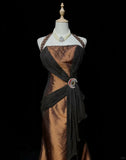 Brown Maillard Vintage Fashion Elegant Exquisite Beaded Strap Long Satin Floor Length Train Ball Gown Evening Dress Prom Dress HZ1023