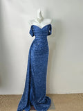 Burgundy Simple Fashionable Elegant Long Sequined Floor-length Sexy Slit Ball Gown Evening Gown Prom Gown HZ1023