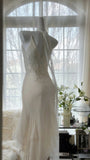 Ivory White Elegant Fashion Exquisite Floral Beading Long Chiffon Ball Gown Evening Dress Party Dress HZ1023