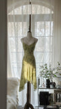 Green Romantic Fashion Elegant Delicate Floral Appliqu¨¦ Beaded Spaghetti Straps Midi/Short Chiffon Ruffle Ball Gown Evening Gown Party Gown HZ1023