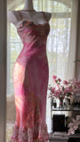 Pink gorgeous gradient exquisite beaded lace long chiffon fairy ball gown evening dress wedding party dress prom dress graduation date dress HZ1023