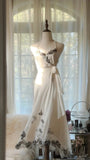 White Elegant Romantic Exquisite Black Lace Beaded Long Chiffon Ball Gown Evening Dress Party Dress Prom Dress Valentine's Day Date Dress HZ1023