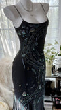 Black Shiny Luxury Gorgeous Exquisite Beaded Long Mermaid Mermaid Dress Chiffon Fairy Ball Dress Evening Dress Wedding Guest Party Dress Prom Dress Date Dress Graduation Dress HZ1023