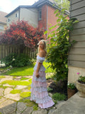 Blue Purple Vintage Elegant Floral Long Chiffon Ball Gown Evening Dress Party Dress HZ1023
