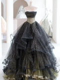 Black ball gown long prom dress, black evening dress HZ1023
