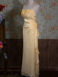 Yellow/Green/Burgundy Shiny Elegant Delicate Floral Backless Long Ball Dress Evening Dress Birthday Party Dress HZ1023