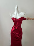 Red shiny fashion elegant long floor-length trailing satin sexy slit ball gown evening dress party dress prom dress HZ1023