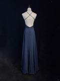 Dark Blue Shiny Fashionable Elegant Long Backless Floor Length Tulle Ball Gown Evening Gown Party Dress Prom Gown Bridesmaid Dress Graduation Gown HZ1023