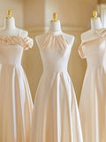 Champagne Color Gentle Elegant Fashion Retro Long Satin Ball Gown Evening Gown Wedding Guest Party Dress Bridesmaid Dress Prom Dress HZ1023