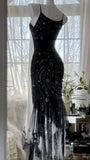 Black Shiny Luxury Gorgeous Exquisite Beaded Long Mermaid Mermaid Dress Chiffon Fairy Ball Dress Evening Dress Wedding Guest Party Dress Prom Dress Date Dress Graduation Dress HZ1023