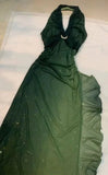 Green sexy elegant sling gradient chiffon backless long ball gown evening dress HZ1023