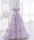 Purple Fairy Gorgeous Elegant Fashion A-Line Off-the-shoulder Long Tulle Ball Gown Evening Dress HZ1023