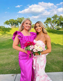 Pink Fashion Elegant Square Neckline Sexy Slit Long Satin Ball Gown Evening Dress HZ1023