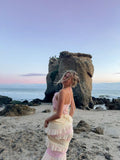 Pink backless tight lace three-dimensional rose flower long prom dress formal evening dress party dress HZ1023