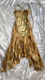 Gold Gorgeous Beautiful Charming Elegant Exquisite Floral Beaded Strapless Long Satin Chiffon Ball Gown Evening Dress Party Dress Prom Dress HZ1023