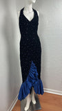 Blue vintage shiny suspender long elegant ruffled prom dress evening dress party dress dance dress HZ1023