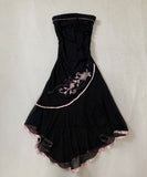 Black tube top embroidered floral long elegant chiffon party dress prom dress evening dress homecoming dress HZ1023