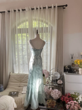 Light Blue Gorgeous Sparkling Fashion Elegant Exquisite Beaded Long Chiffon Fairy Ball Gown Evening Dress Birthday/Wedding Guest/Vacation Party Dress Prom Dress Valentine's Day Date Dress HZ1023