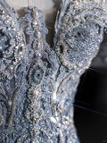 ???Silver Blue Luxurious Heavy Industry Sparkling Gorgeous Elegant Exquisite Beading Stunning Long Mermaid Dress Sequin Floor Length Trailing Prom Dress Evening Dress Wedding Dress HZ1023