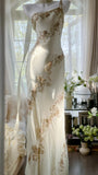 Ivory White Vintage Fashion One Shoulder Exquisite Beaded Long Chiffon Ball Gown Birthday Party Dress Cocktail Party Dress Evening Dress Prom Dress HZ1023