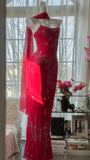 Red Romantic Gorgeous Fashion Elegant Exquisite Beaded Long Chiffon Ball Gown Evening Dress Birthday/Wedding Guest/Vacation Party Dress Prom Dress Valentine's Day Date Dress HZ1023