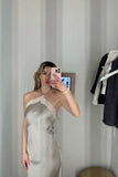 Blue/SilverStrapless Lace Off-shoulder Fashion Long Satin Ball Gown Evening Dress Party Dress HZ1023
