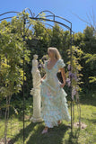Blue floral V-neck sexy elegant long ruffled ball gown evening dress garden party dress HZ1023