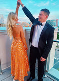 Orange New Arrival Fashion A-Line Long Elegant Prom dress Evening Dress Party Dress HZ1023