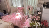 Pink sweet fashion elegant exquisite lace floral long tulle lace princess ball gown evening dress birthday dress adult ceremony dress HZ1023