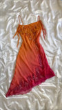 Orange Gradient Exquisite Beaded Spaghetti Strap Midi Chiffon Slim Ball Gown Evening Dress Party Dress Prom Dress HZ1023