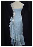 Blue shiny stylish elegant spaghetti straps long satin ball gown evening dress party dress HZ1023