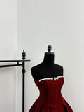 Red shiny cute sweet heavy red velvet tube top short Bow skirt homecoming dress birthday party dress holiday small dress HZ1023