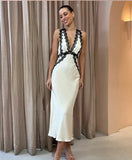 Champagne V-neck black lace mermaid long slim evening dress ball gown wedding guest dress HZ1023