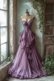 Purple Fashion Elegant Exquisite Beaded Long Tulle Ball Gown Evening Dress HZ1023