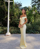 Yellow/blue fashionable simple mermaid strapless long satin Ball gown, prom dress, evening dress, party dress HZ1023