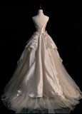Pink Gorgeous Exquisite A-line Off-shoulder Beaded Long Tulle Ball Gown Wedding Dress Evening Gown HZ1023