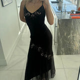 Black stylish elegant exquisite floral spaghetti strap long chiffon ball gown evening dress with jacket HZ1023