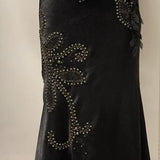 ????Black Vintage Glam Rock Unique Fashion Beautiful Elegant Exquisite Gold Stud Beads Long Satin Ball Gown Evening Gown Birthday Party Dress Prom Dark Fairy/Black Swan HZ1023