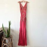 Pink Stunning Vintage Flowing Elegant Delicate Beaded Open Back Long Floor Length Mermaid Style Skirt Satin Ball Gown Evening Gown Birthday Party Gown Prom Gown HZ1023