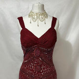 Red gorgeous luxury elegant exquisite beading shiny vintage fashion long elegant tulle ball gown evening dress birthday party dress prom dress HZ1023