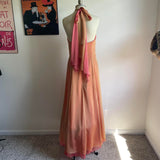 Orange Pink Fashion Elegant V-neck Halter Backless Lace-up Long Tulle Ball Gown Evening Dress Party Dress HZ1023